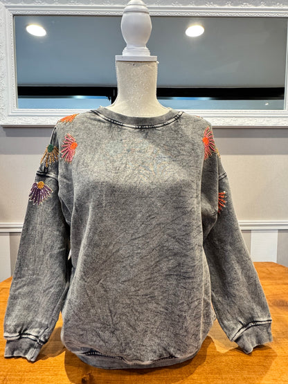 Sweat shirt à perles multicolores