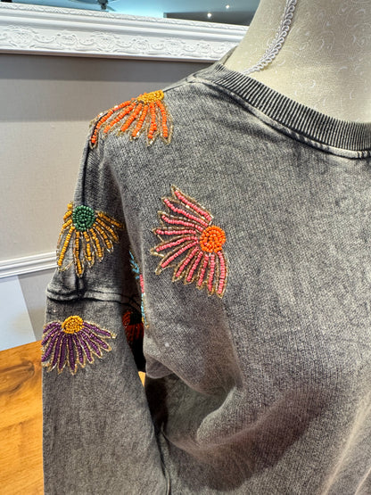 Sweat shirt à perles multicolores