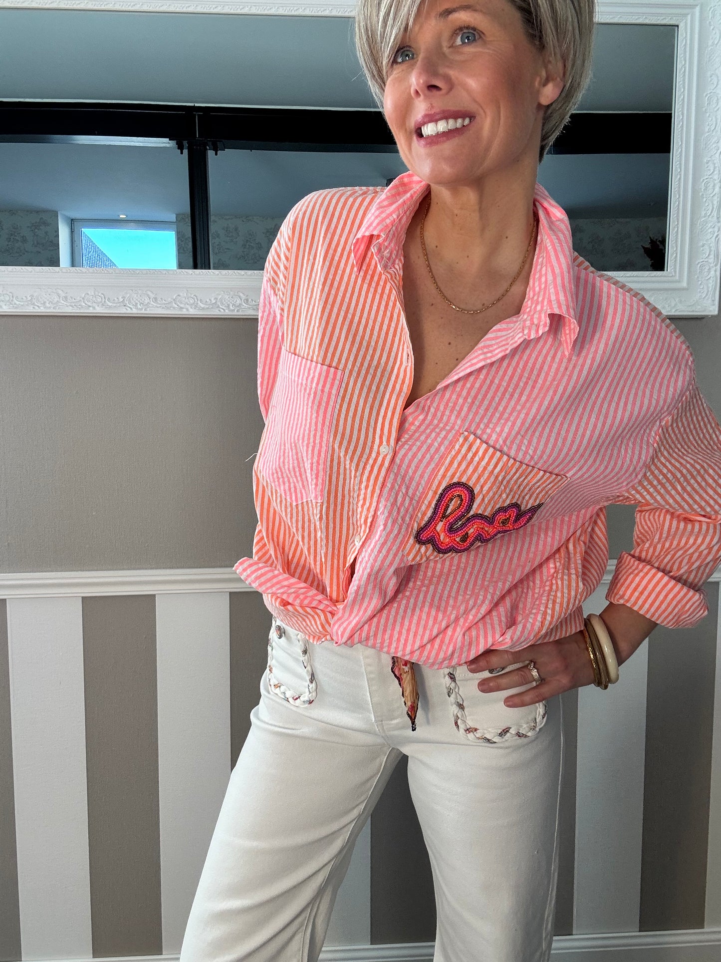 Chemise à rayures Logo Love en perles