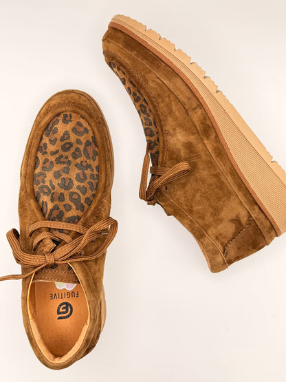 Chaussures montantes à lacets cognac et léopard Kelvine, Fugitive