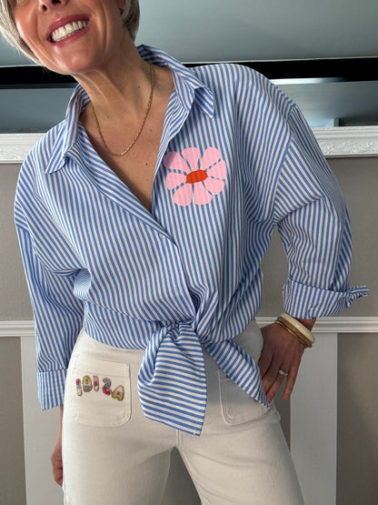 Jean’s blanc à motifs en perles Sun&Ibiza