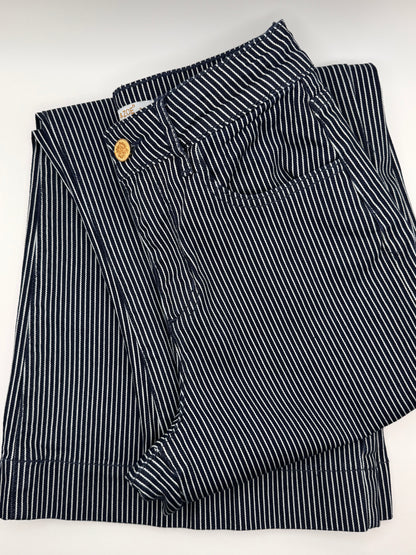 Jeans large bleu marine à rayures blanches