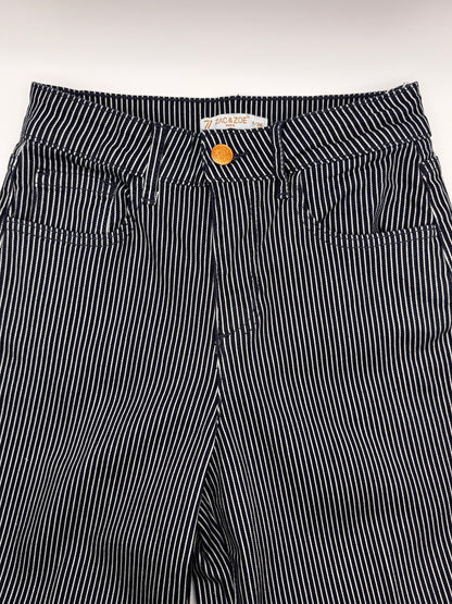 Jeans large bleu marine à rayures blanches