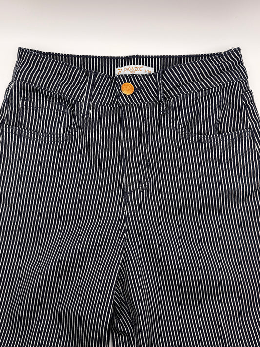 Jeans large bleu marine à rayures blanches