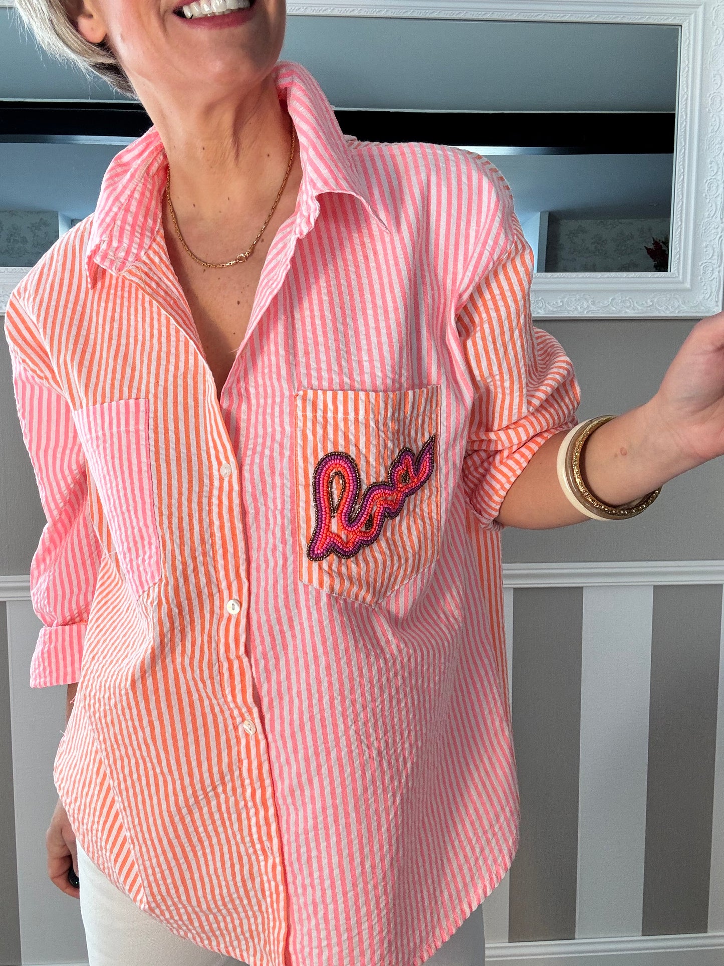 Chemise à rayures Logo Love en perles