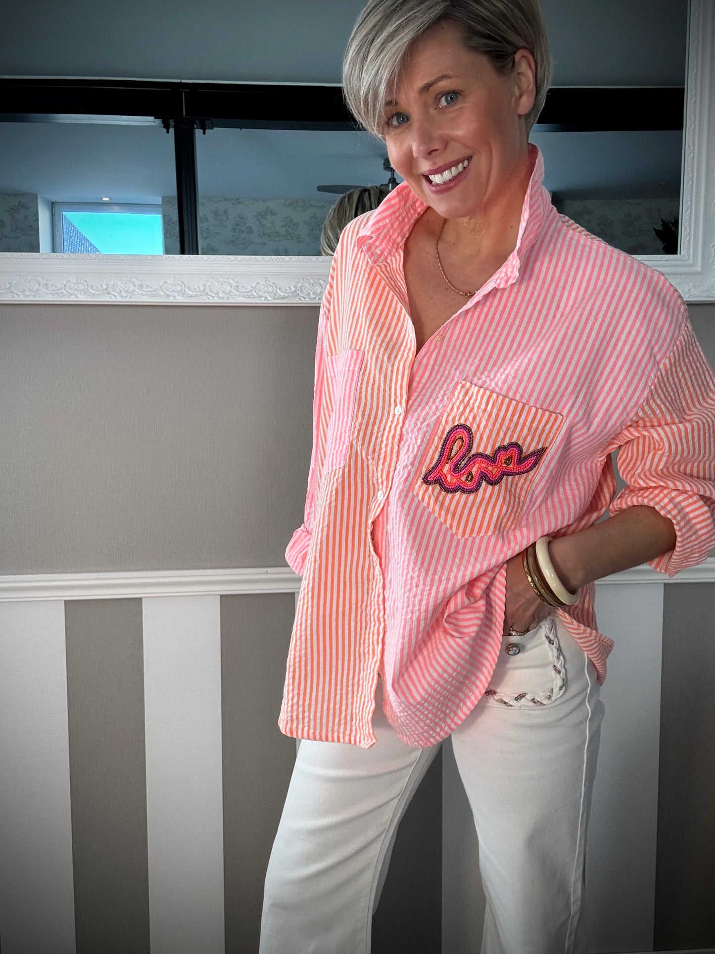 Chemise à rayures Logo Love en perles