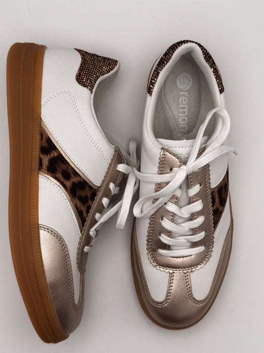 Baskets blanches dorées et léopard Remonte D2C05-80