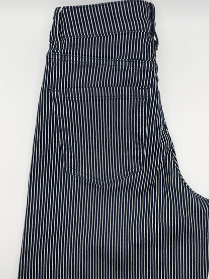 Jeans large bleu marine à rayures blanches