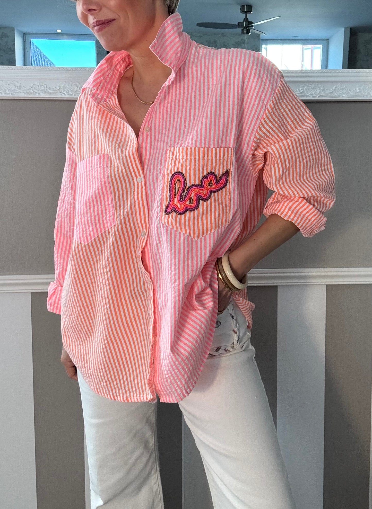 Chemise à rayures Logo Love en perles