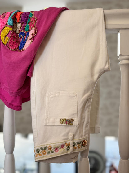 Jean’s blanc à motifs en perles Sun&Ibiza